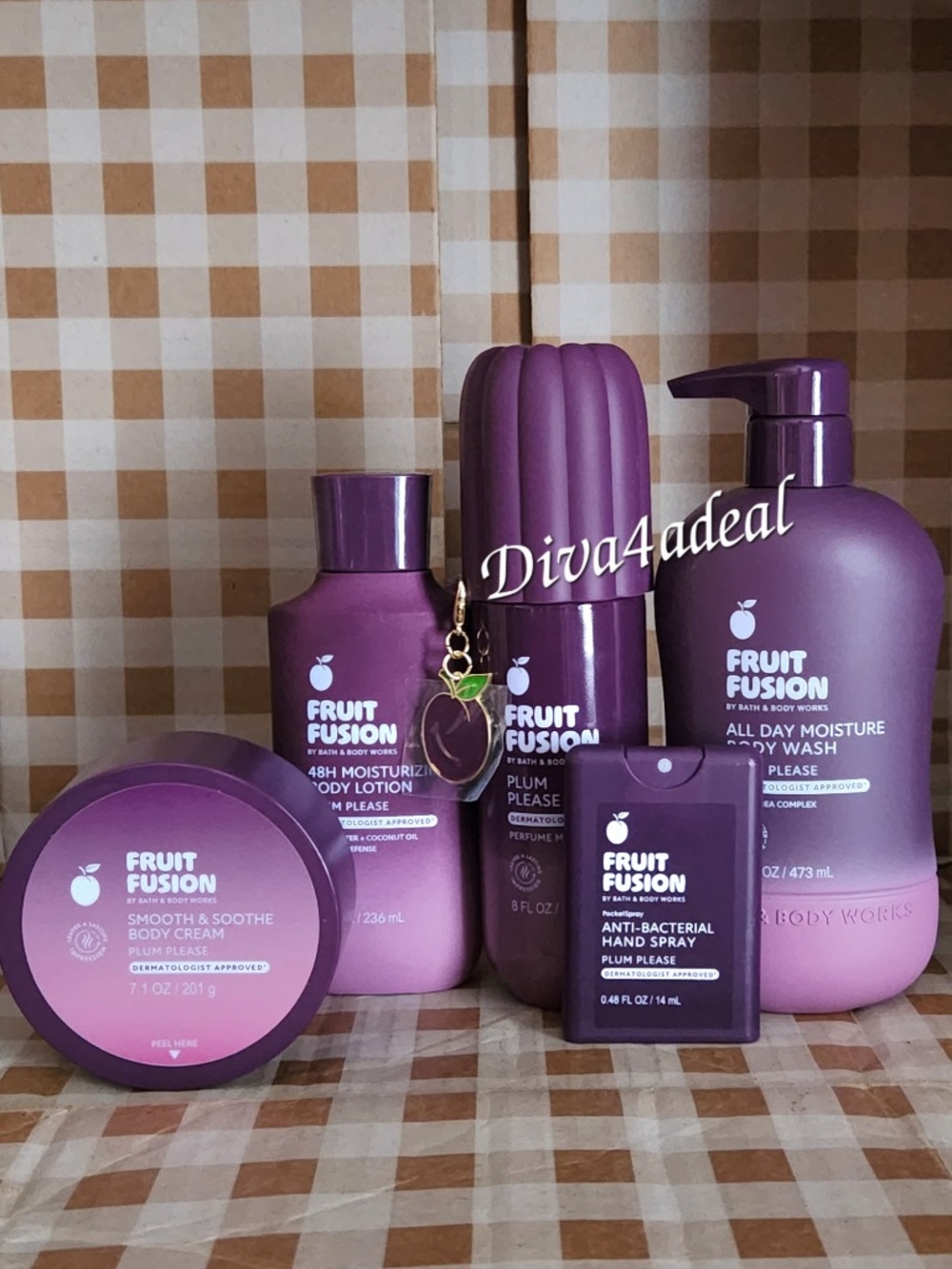 New! Bath & Body Works Fruit Fusion: PLUM PLEASE 5PC Collection Bundle